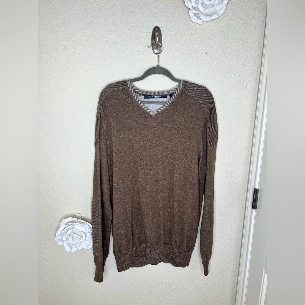 NTM: Sean John V-Neck Sweater XXL Brown Lightweight Knit Pullover Size XXL